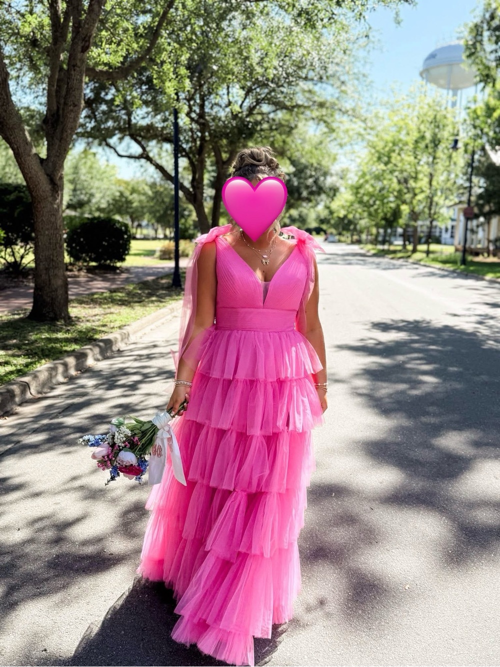 Pink Tiered Tulle Evening Dress